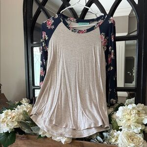 Chris & Carol Beige Top with Floral Sleeves